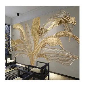 KOMNNI定制照片壁纸3D立体金色浮雕香蕉叶壁画客厅电视沙发研究抽象3D壁画壁画