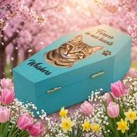 Caja Funeraria para Mascotas, Ataúd de Madera Maciza para Perros, Gatos y Pájaros, Impresión UV Personalizada con Nombre, Recuerdo Conmemorativo