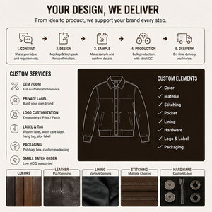 Full Zip up Turn Down Neck Vintage Casual <strong>Long</strong> Sleeve Oversized Baggy Brown <strong>Leather</strong> <strong>Jacket</strong> Boxy Bomber Pu <strong>Leather</strong> <strong>Jacket</strong> - Product Image 5