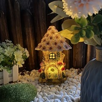 Lampes solaires de jardin en résine en forme de maison de fleurs LED pour l'extérieur, avec contrôle sans fil résistant à l'eau IP44 et design unique