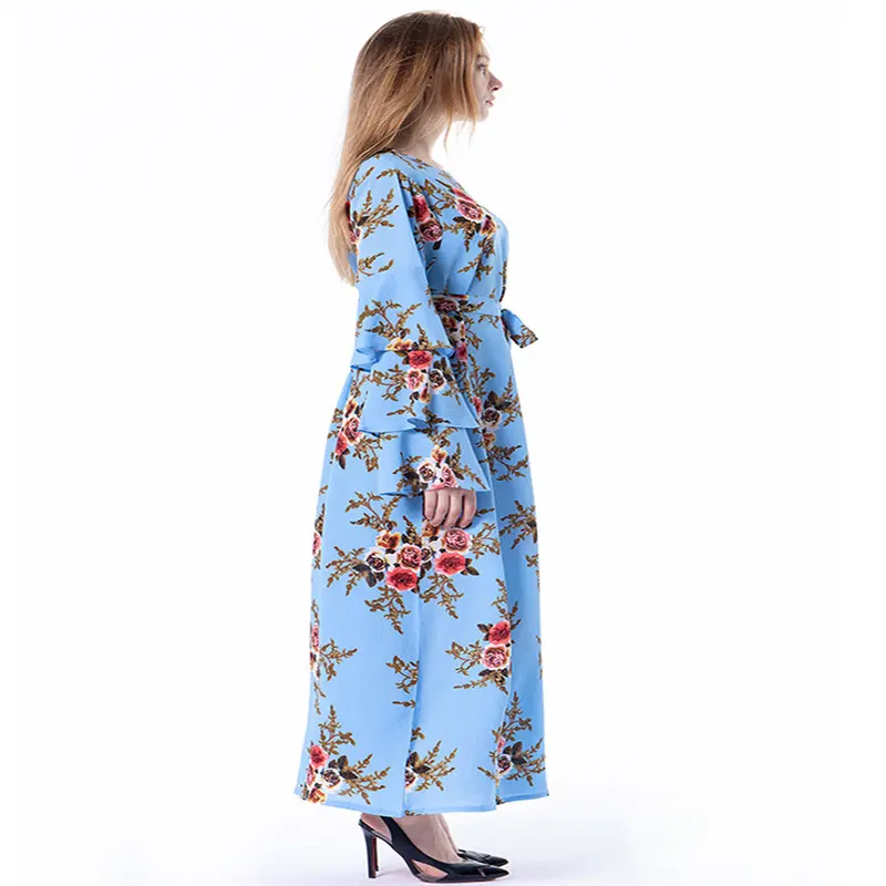 Nuevo vestido con estampado Floral lanzado, ropa islámica, Túnica musulmana, vestidos de mujer, gasa plisada de 3 capas, Abaya modesto