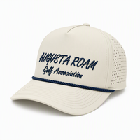 Cappello da Golf a 5 Pannelli Blu Navy con Corona Alta e Cordino, Perforato al Laser, Logo Personalizzato, in Twill di Qualità, Leggero, Vendita all'Ingrosso