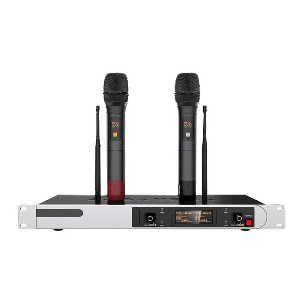 T Microfono a 2 canali a lunga distanza segnale forte Performance sul palco KTV Kit De Microfono Microfono palmare Wireless