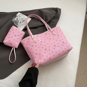Zipper Closure PU <b>Large</b> Capacity Tote Handbag <b>Bow</b> Chains Design Soft Material Shoulder Purse Simple Trendy Style Underarm - Product Image 6