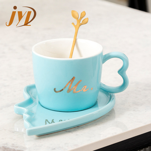 Tasses à <span class=keywords><strong>café</strong></span> en céramique avec cuillère, plats de Couple, en forme de cœur, cadeau romantique - Product Image 3