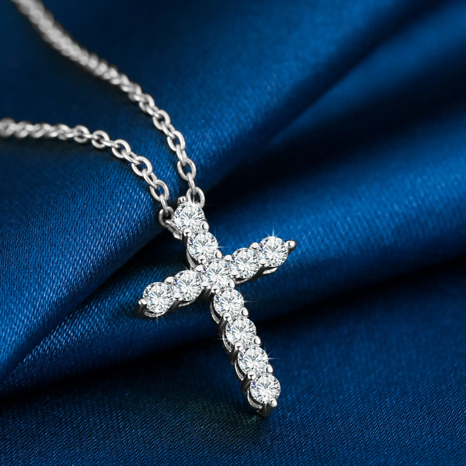 Muttertag geschenk Wasserdicht Sterling Silber Shining VVS Moissan ite Diamond Cross Anhänger Halskette für Männer Frauen