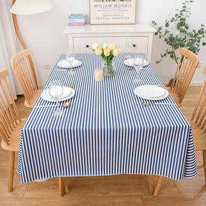 Vente en gros de <span class=keywords><strong>nappe</strong></span> rectangulaire à rayures bleues de luxe légère à ourlet tissu de table chinois en coton et <span class=keywords><strong>lin</strong></span> - Product Image 2
