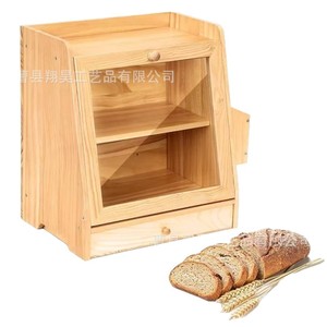 Bread <b>Storage</b> <b>Box</b> Wooden Double Layer With <b>Drawer</b> For Kitchen Food <b>Storage</b> Rectangle Solid Color - Product Image 3