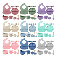 Ensemble d'alimentation pour bébé en silicone CherishTu |   Ensemble de 9 pièces écologiques réutilisables sans BPA de qualité alimentaire, compatibles lave-vaisselle : bol, assiette, bavoir, tasse