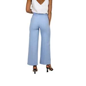 Pantalon pour femme bleu ciel à jambes larges et taille haute, décontracté - Product Image 3