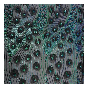 Luxury Thêu Emerald Xanh 100% Polyester Thêu <span class=keywords><strong>Peacock</strong></span> Tail <span class=keywords><strong>Pattern</strong></span> Sequin Vải - Product Image 1