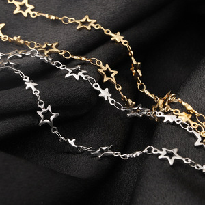 Cadena de estrellas de acero inoxidable, chapada en oro y plata, con estrellas huecas de cinco puntas, cadena decorativa para manualidades, suministros de bricolaje, Navidad - Product Image 2