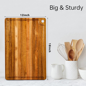 Thớt gỗ keo lớn cho nhà bếp, khối thịt cho thịt và pho mát, thớt với lỗ treo và rãnh - Product Image 3
