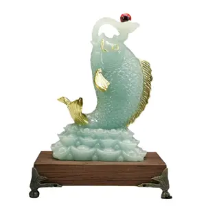 2023 Resin Crafts Carved Arowana Fish Mascot Decor Gold Fish Dragon Statue 5 Golden Fishes With Lucky Coming Sculpture