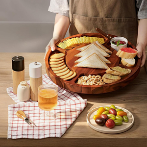 Plateau d'<span class=keywords><strong>apéritif</strong></span> en bois d'acacia écologique rotatif à 360 degrés avec tasse à tremper à motif végétal pour les collations de fête - Product Image 5