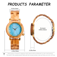 Jam Tangan Wanita Mewah 2026 dengan Gerakan Quartz Miyota, Tali Kayu Zaitun, Gaya Bisnis Fashion, Warna Biru Kecil dengan Dial Penunjuk.