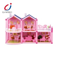 Mainan Rumah Vila Anak-anak Perempuan, Mainan Rumah Rumahan Putri DIY dengan Perabot Rumah Boneka