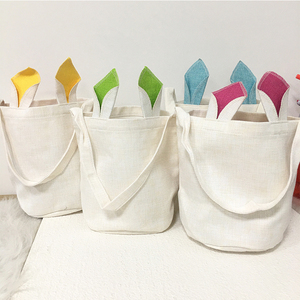 Sublimation Easter Basket Canvas Customized Blank Easter Bunny Bucket 25*20cm Easter Storage Bags with Rabbit Ear for Kids Gift