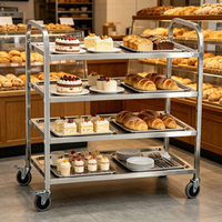 Chariot de service alimentaire à 4 niveaux sur roulettes avec rangement pour cantines, hôtels et pâtisseries