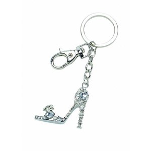 Portachiavi a Forma di Scarpa con Tacco Alto in Cristallo e Strass, Accessorio Moda in Tono Argento - Product Image 1