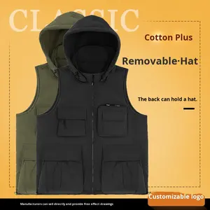 Chaleco con Capucha y Forro de Terciopelo para Invierno, Abrigo Deportivo Unisex para Clima Frío y Cálido, Overol para Fotógrafos y Reporteros al Aire Libre - Product Image 3