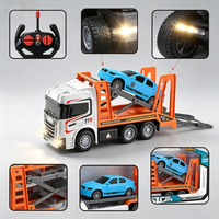Camion de sauvetage télécommandé 27 MHz 1:12 à 4 canaux avec plateau et éclairage avant, jouet d'ingénierie pour enfants avec voiture de sport