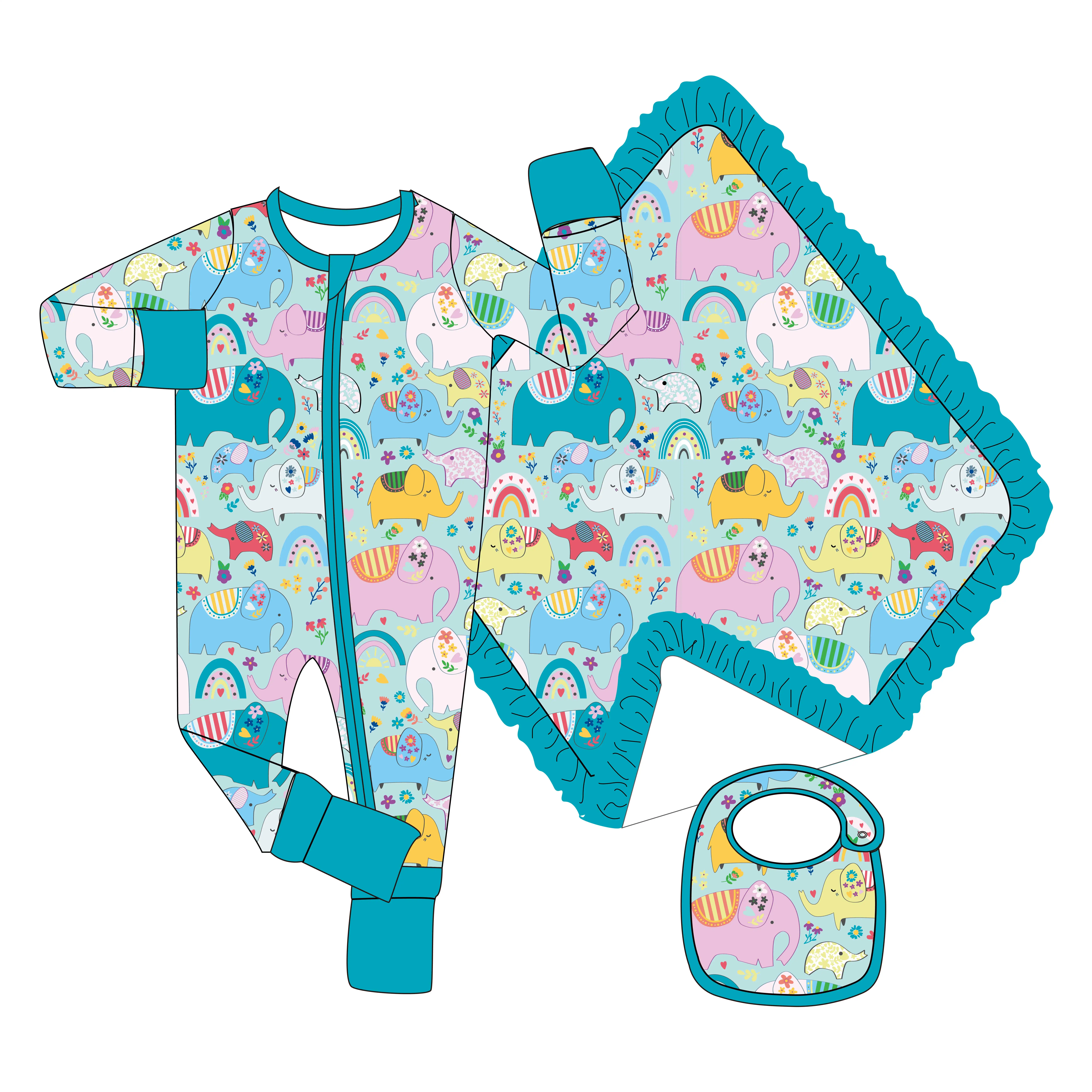 Yihui ODM venta al por mayor personalizada de una pieza ropa de bebé pijamas de algodón de manga larga