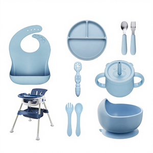 Trona Plegable Manual para Bebé con Juego <span class=keywords><strong>de</strong></span> Vajilla <span class=keywords><strong>de</strong></span> Silicona <span class=keywords><strong>de</strong></span> Grado Alimenticio, Diseño Cuadrado con Estampado, Baberos y Plato Dividido - Product Image 1