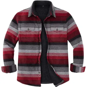 新款设计男童夹克男式保暖羊羔羊衬里羊毛格子面布衬衫夹克