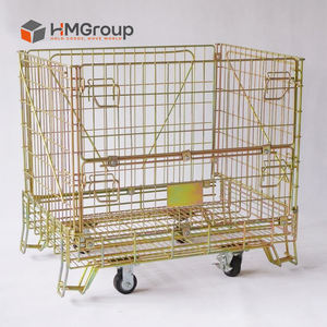 大型仓库叉车运输垂直存储4层高折叠钢制酒类储藏钢丝网容器带轮 - Product Image 1