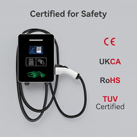 Borne de recharge murale intelligente 22 kW pour VE, Type 2, 32A, triphasée, câble de 5 m, écran tactile, application Tuya, démarrage par carte RFID, IP65, CE, chargeur de voiture EVSE