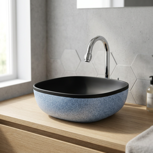 Vasque de comptoir en céramique noire à surface solide, design moderne, pour usage hospitalier, lavabo décoratif de petite taille pour salle de bain - Product Image 2