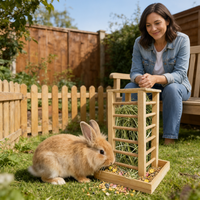 Mangeoire à foin en bois 24,6x36,5 cm avec crochets, support suspendu pour herbe, pour lapin, cochon d'Inde, cage ou enclos
