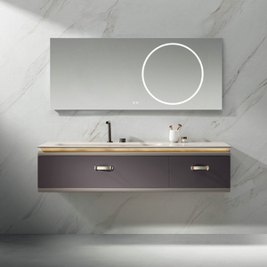 Meubles de salle de bain modernes en bois massif imperméable avec finition peinture PVC, double vasque et miroir pour hôtel et appartement - Product Image 3