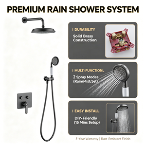 Mitigeur de douche encastré 3 voies en acier inoxydable de style américain, kit de douche encastré avec double pommeau et douchette à main pour couples - Product Image 4