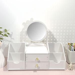 Cosmetic Storage Box With <b>Mirror</b> Drawer Style Desktop Organizer For Makeup Jewelry PVC Material Eco Friendly - Product Image 2