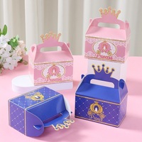 Boîte Cadeau Luxe Rose et Bleue Portable, Design Couronne Princesse Prince, Emballage Vide en Papier Blanc pour Bonbons et Faveurs de Fête, Vente en Gros