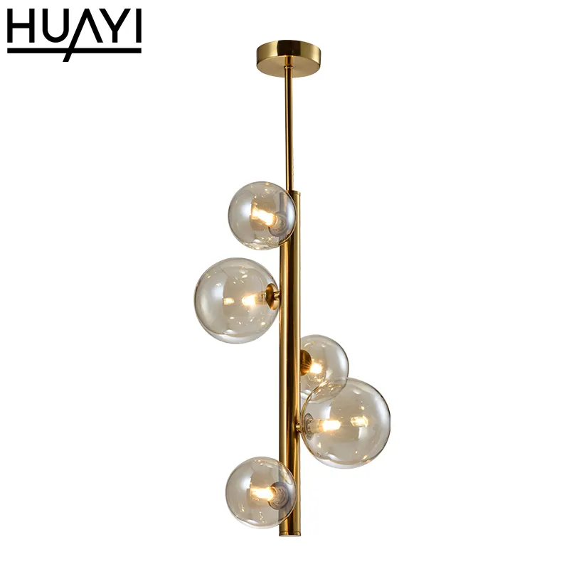 HUAYIゴールデンコニャックガラスペンダントライトforHome Hotel E27 Led Wood Fabric Standing Lighting Fixture