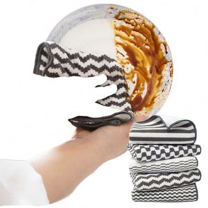 Chiffons de nettoyage en microfibre de charbon de bambou rayés, antibactériens, pour la vaisselle, carrés, en microfibre, pour la cuisine, multi-usages - Product Image 1