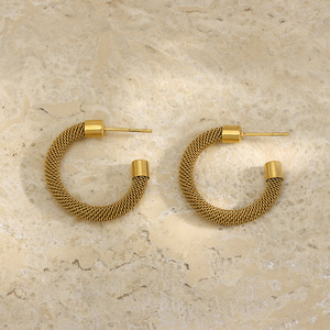 Trending Hoop <b>Earrings</b> Stainless Steel 18K Gold Plated Hypoallergenic <b>Hook</b> Shape Women's Fashion Jewelry - Product Image 3
