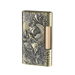 Encendedor de Queroseno Metálico con Diseño de Pez Dragón Auspicioso, Encendido Lateral con Rueda, Recargable, Resistente al Viento, Regalo Empresarial - Product Image 5