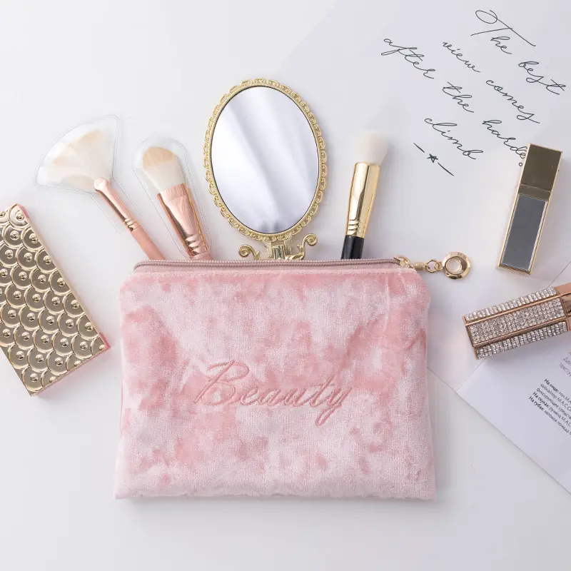 Бархатная маленькая Персонализированная сумка для макияжа женская Косметическая косметика оптом милая сумка с карманами внутри
