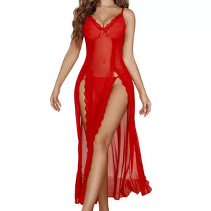 2025女性内衣新款透视蕾丝网眼长裙女式睡衣透明浪漫诱惑性感内衣 - Product Image 1