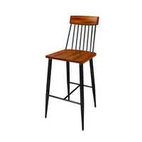 Tabouret de bar Windsor, structure en métal noir, assise en bois massif et dossier incurvé, repose-pieds thermolaqué, vente en gros