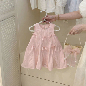 Abito Estivo Coreano Senza Maniche per Ragazze, Vestito a Tinta Unita con Fiocco, Casual e Carino - Product Image 1