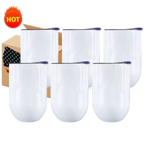 Egg Shape Glossy White Blank Sublimation Straight <b>Wine</b> 12Oz Tumbler With Sliding Lid for Heat <b>Press</b> Printing - Product Image 1