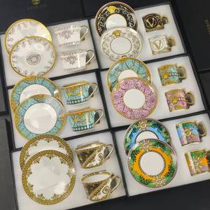 European Bone Porcelain Coffee Cups Ceramic Tea Cup Gold Painted Light Luxury Gift <b>Box</b> Packaging Wholesale for Restaurant - Product Image 1