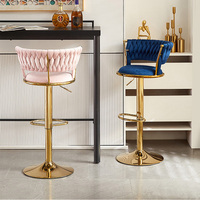 Fauteuil en velours tissé à la main au design moderne, pieds chromés, hauteur réglable, chaise de bar pivotante pour salle à manger et salon