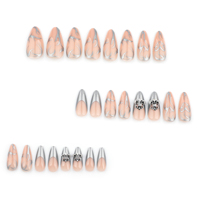 24 pièces métal argenté flamme français y2k ancre amande ongles conseils Art acrylique presse sur ongles ongles artificiels faux ongles 3678