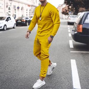 2025 ropa deportiva personalizada conjunto de 2 piezas Slim-Fit sudadera de manga larga pantalones traje informal de Color sólido para verano otoño - Product Image 6